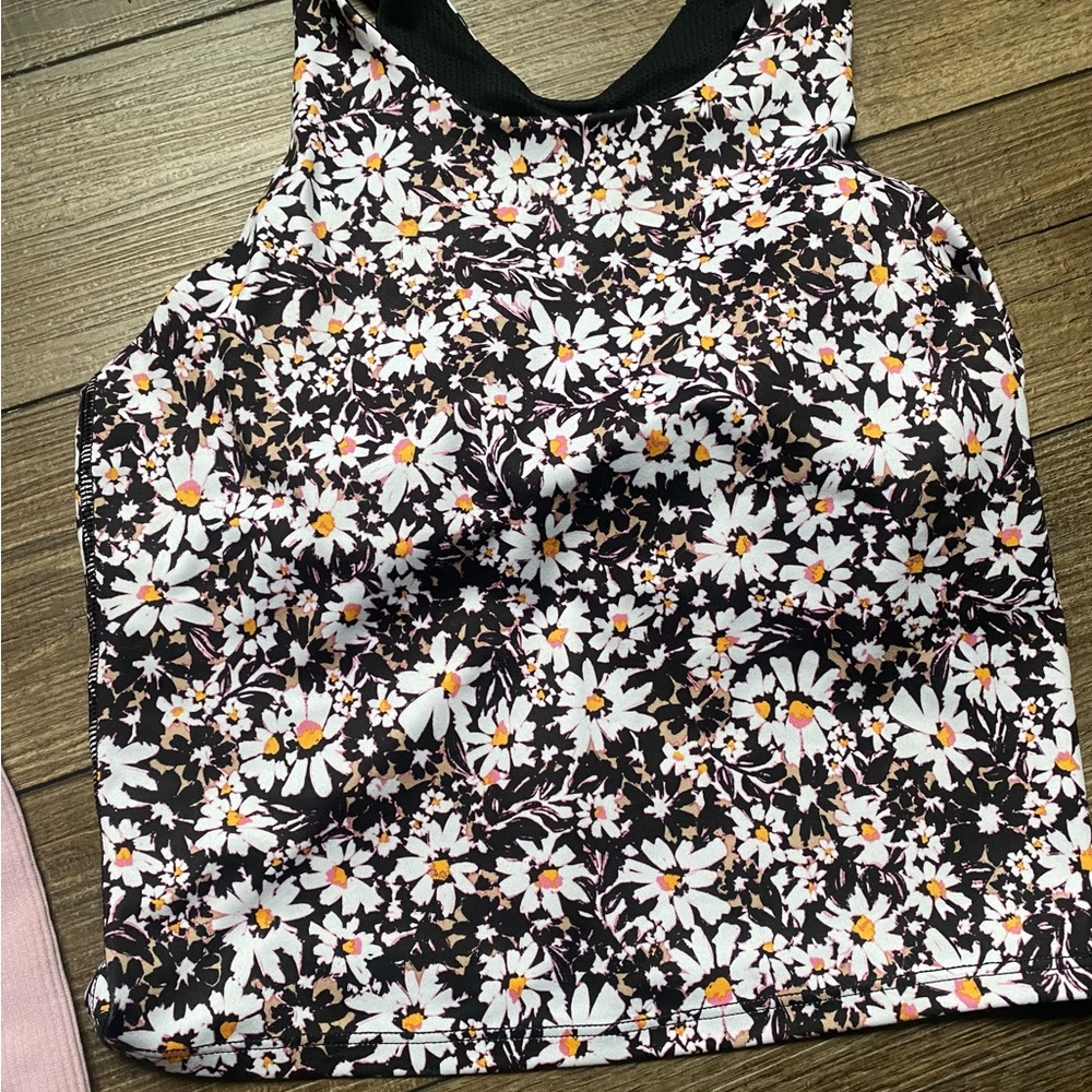 Athleta Floral Kids Tank Top - Black and White